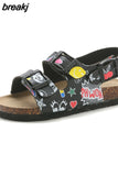 Summer Kids Beach Print Cork Sandals for Girls Boys Children Outdoor Casual Non-slip Flat with Cute Slide