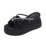 A Wedge Slippers Women Summer Glitter Slides Platform High-Heeled Shoes Lady Pantofle Soft Jelly 2024 Crystal Rubber