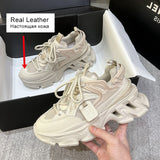 Size 35-40 Women Sneakers Tennis Real Leather Heeled Platform Shoes For Women Summer 2023 Trend Lace-Up Athletic