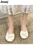 Summer 2023 Women Flats Korean Style Square Toe Office Lady Shoes Simply Casual Bow-knot Comfy Walking Shallow