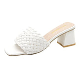 Luxury Slides Women Mules Fetish Pumps Individual Weave Leisure New Thick Heel Office Ladies Prom Slippers Women's