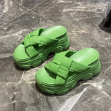 House Slippers Platform Slides Slipers Women Heeled Mules Black Sandals Fashion Lady 2024 High Summer Beige Luxury