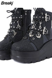 Wedges Women Ankle Boots 2023 Autumn Winter Gothic Street Comfy Fashion Cool Woman Shoes Motorcycle Boots Big Size