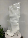 Women's High Boots Gold Silver Pointed Toe Knee-high Boots For Woman Sexy High Heels Party Shoes Ladies Stiletto botas
