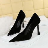 Breakj Fashion Simple Show Thin High Heels Wine Glass With High Heel Shallow Pointed Suede Women's Singles