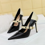 Breakj Retro High Heels Women's Shoes Ultra High Heel Light Tip Color One Word Belt Women's Single