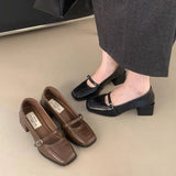 Breakj Thick Heel Night Night Shoes French Shoes Women's Shoes 2024 New Spring And Fall Black Mary Jane Small Leather