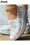 Dropship Platform Wedges Woman Shoes 2023 New Sporty Sneakers Floral Embroidered Slip On Wedge Sneakers Comfy