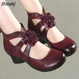 Vintage Summer Women's Shoes Genuine Leather High Heel Shoes 2022 Autumn Fashion Shoes Non-Slip Soft Bottom Women