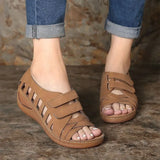 Breakj Large-Size Slope And Fish Mouth Sandals Women Hollow Magic Sticker Hole Shoes Women's Shoes