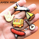 1pcs Cute Treasure Chest PVC Shoe Charms Sausage Airplane Accessories Sailboat Decorations fit Bracelet Kids