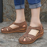 Breakj Summer New Women's Shoes Large-Size Hollow Women's Shoes Car Sewing Slope And Round Head Hollow Laser Sandals