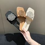 Breakj New Water Diamond Flat Bottom Slippers Female Korean Version Of A Character Cool Drag Female New Women Slippers