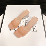 Breakj Summer New Transparent Crystal Slippers Women Wear Coarse High-Heeled Side Cool Slippers Outside Women's