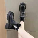 Boots Rock Shoes Woman Round Toe Lace Up Plush Winter Footwear Boots-Women Med Lolita Fur 2023 Autumn Ankle Solid Rome