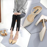 Breakj Spring And Summer Korean Version Of The Bag Head With Cold Slippers Female Pointed Word Thick Heel Half Slippers High