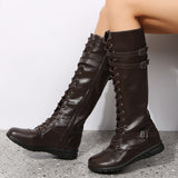Belt Buckle Long-Tman Rider Boots Women Autumn New Round Head With T-Skin