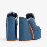 Platform Slippers Women Sexy Peep Toe Super-high Heel Sandals Large Size Fashion Designer Denim Fringe Women Mules