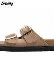 Size 35-40 Women Real Leather Slippers Summer 2023 Platform Shoes For Women Fashion Buckle Heels Sandals