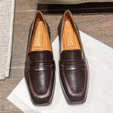 High Quality leather flats shoes woman slip on loafers 34-43 big size square toe oxford shoes woman comfy working