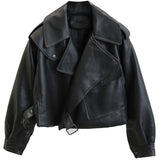 New Spring Women Faux Leather Jacket Biker Red White Coat Turndown Collar PU Motorcycle Jackets Loose Streetwear