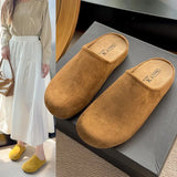 Breakj Flat Bottom Slippers 2025 New Velvet One-Legged Home Slippers Retro Casual Round Head Down With Slippers