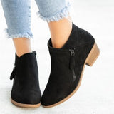 Breakj Women's Short Boots 2025 New Coarse And Female Boots Round Head Thick Side Zipper Fashion Short Boots Women's