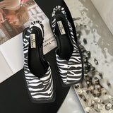 Sandals Square Toe Summer Elegant Fashion Ladies Elastic Band Flat Heel Women Shallow Party Shoes Square Heel