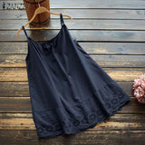 Vintage Lace Crochet Tops Women's Spaghetti Strap Blouses ZANZEA 2022 Casual Summer Floral Tunic Female Chemise