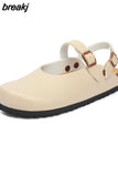 New Summer Women Gladiator Cork Sandals Fashion Casual Buckle Strap Closed Toe PU Leather Sandal Shoe Flat