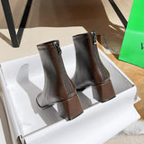 Winter Genuine Leather Women boots Square High Heels Zapatos De Mujer White Shoes Ankle Boots Black Woman Zipper