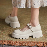 Mary Janes Shoes Women Natural Genuine Leather Platform High Heels Buckle Strap Thick Heel Ladies Footwear Spring