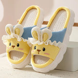 Rabbit Plush Slippers Women Men Four Seasons Cotton Linen Slippers Winter Platform House Slippers Non-Slip Floor Mute