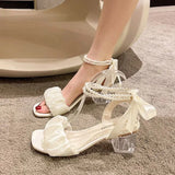 Shoes for Women Block Heels Pearl Sandals Med Suit Female Beige All-Match Chunky 2023 Girls Medium Clear Black