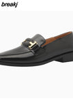 Women Flats Shoes For Real Leather 2023 Spring Thick Heels Shoes Woman Casual Loafers Office Lady Footwear Size