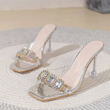 Crystal Women High Heels Slippers Summer PVC Transparent Shoes 2024 Open Toe Beach Flip Flops Sandals Pumps Mujer