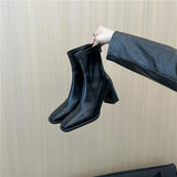 Breakj Female Fairy 2024 New Soft Leather Thick Heel Zipper Low Tube Chimney Boots Web Celebrity Fashion Chelsea Ankle