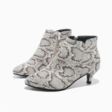 Suede Ankle Boot Mid Stiletto Heel Side Zip Pointed Toe Party Work Outdoor Shoe Fine Heel Leopard Print