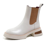 Women Shoes Genuine Leather Chelsea Boots Round Toe Ankle Boots Thick Med Heel Ladies Footwear Autumn Winter 39
