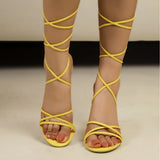 Breakj Large-Size Sandals Women's Tangled Tying Women's Shoes Fine Heel High-Heeled Summer Women's