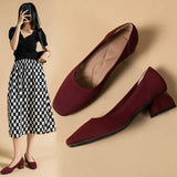 Size Women's Square Toe High Heels Mixed Color Casual Breathable Knitted Shoes Square Heel Shoes Zapatos De Mujer