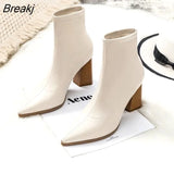 Boots For Women's Thick Heel Spring and Autumn Single Boots 2023 New Pointed High Heels 7CM Nude Shoes Mid-heel Black