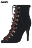 Spring and Autumn Summer Women's Sandals Fashion Sexy High Heels Open Toe Zipper Lace-up Women's Large Jazz Dance