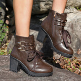 Breakj Round Head Tie In Autumn And Winter 2025 With Martin Boots Female English Wind Belt Buckle Side Zipper High Heel Short
