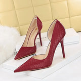 Breakj Sexy Nightclub Show Thin Heel Ultra High Heel Shallow Side Hollow Heels Retro Snake Grain Single