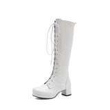 Women Knee High Boots Winter Platform Shoes Sweet Lace Up Purple Pink White Black Lolita Japanese Mori Girls BootsLarge Size