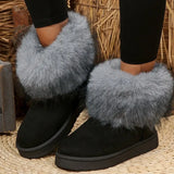 Snow Boots Women's 2025 Winter Cotton Shoes Pure Color Plus Velvet Leisure Hairy Mouth Large Snow