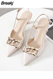 Women Pumps Fashion Metal Ladies Shoes Thin Heels Woman Party Pointed Toe Summer Sandals Lady High Heels for Female