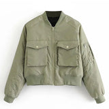 2021 Fashion Padded Bomber Jacket Women Streetwear Long Sleeve Zipper Warm Coat Autumn Winter Casual Pockets
