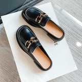 Leather Women's Summer Closed Toe Slippers Outer Wear Ladies Fashion Slip on Mules Shoes Low Heel Platform Beach